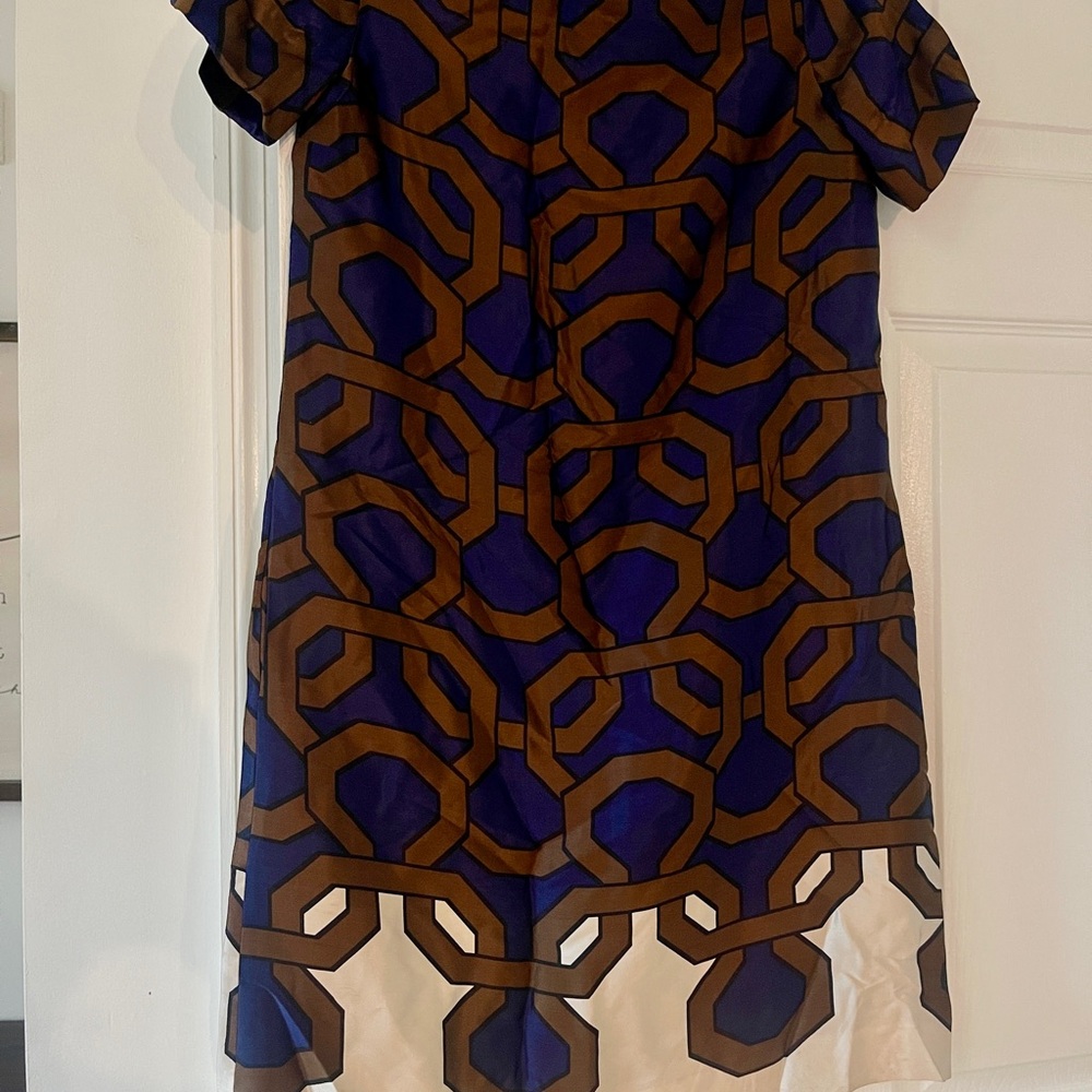 Zara Blue and Brown Mini Dress %100silk